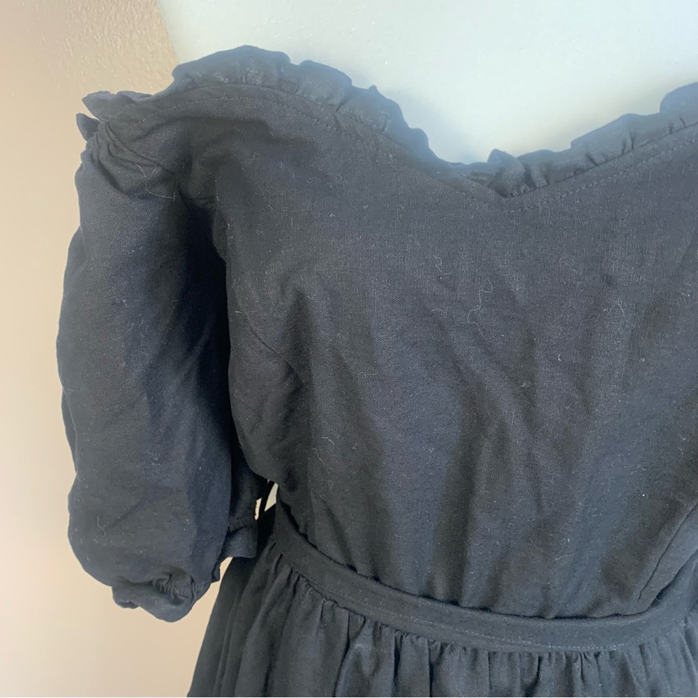 City Chic Linen Blend Off Shoulder Tiered Puff Sleeve Midi Dress - Picture 12 of 14